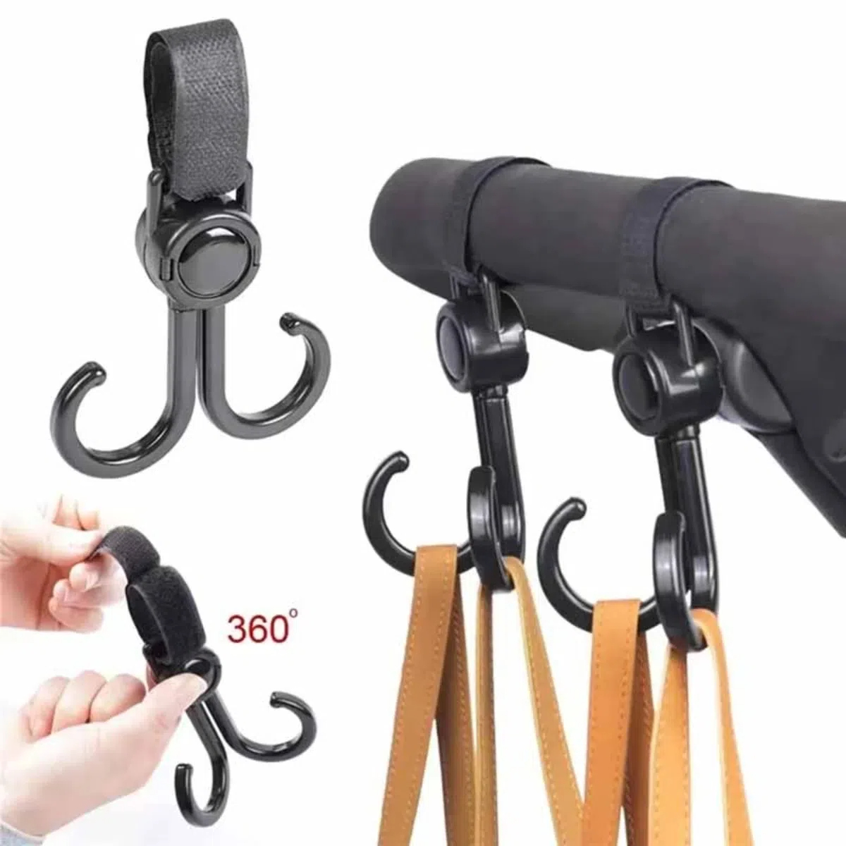 Travel Accessories For 1 Year Old - Rotatable Double Hooks Baby Stroller Travel