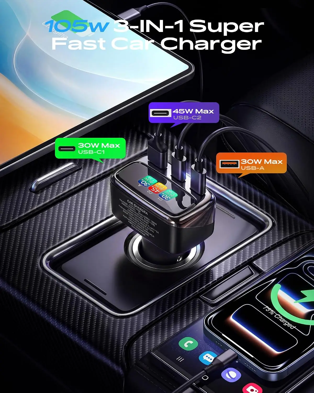 105W USB C Car Charger with Di - đánh giá và giá Travel Accessories Gifts For Women