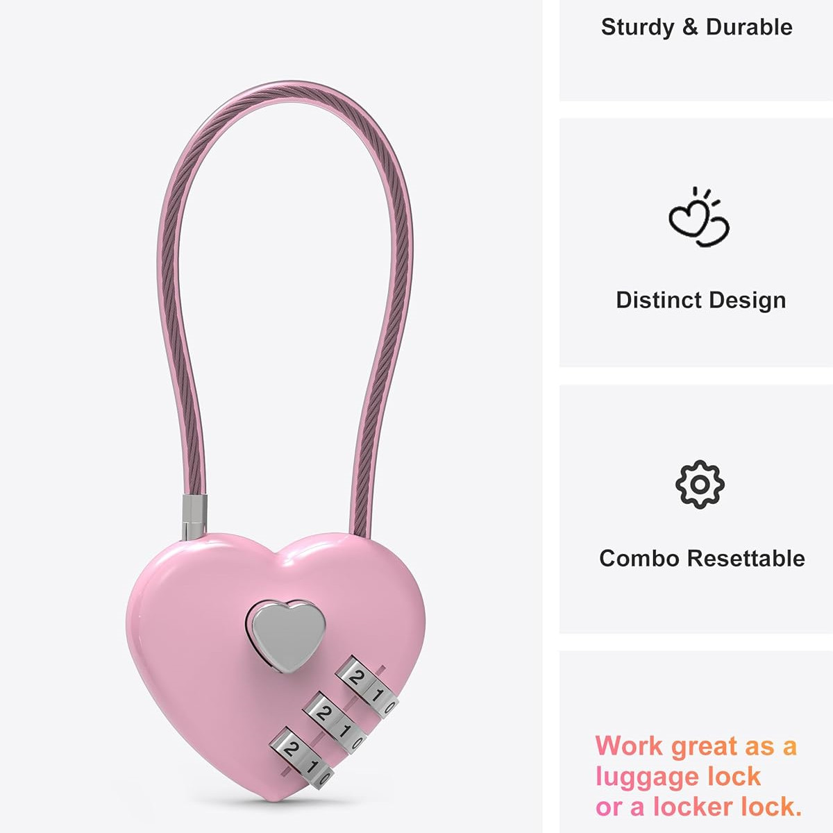 Pink Heart-Shaped 3-Digit Comb - đánh giá và giá Cable Lock Combination