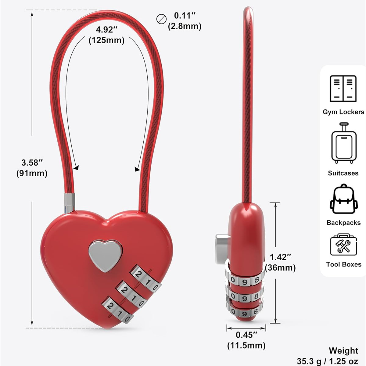 Pink Heart-Shaped 3-Digit Comb - đánh giá và giá Cable Lock Combination